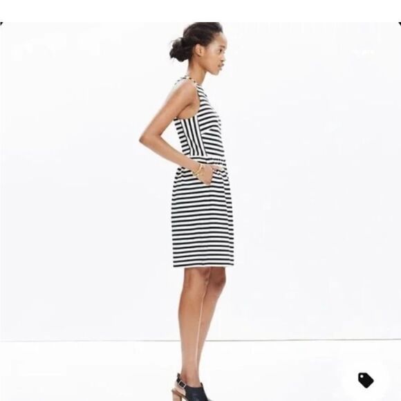 Madewell Black and White Striped Afternoon Dress with pockets Size Small - Picture 2 of 8